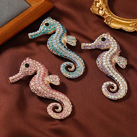 Ocean Style Alloy Rhinestone Brooch Pins for Backpack Clothes, Sea Horse