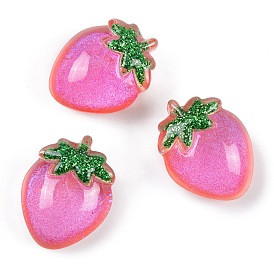 Transparent Epoxy Resin Fruit Decoden Cabochons, Glitter Strawberry