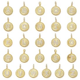 Латунные микропаве прозрачные подвески с фианитом, плоский круглый с подвесками в виде букв, без свинца и без кадмия, долговечный, стойки покрытие, реальный 18 k позолоченный