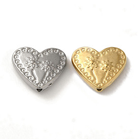Ion Plating(IP) 304 Stainless Steel Beads, Heart with Flower