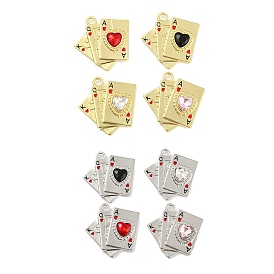 Alloy with Enamel Pendants, Playing Card Charms, with Mixed Color Glass