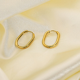 Stainless Steel Geometric Oval Hoop Earrings for Women - Versatile Metal Style