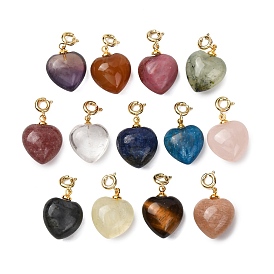 Подвеска в форме сердца из натуральных драгоценных камней, с медными застежками, золотые