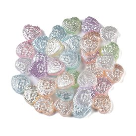 Opaque Acrylic Beads, Heart with Flower