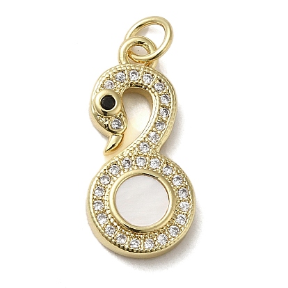 Brass Micro Pave Cubic Zirconia Pendants, Cadmium Free & Lead Free, with Shell, Duck