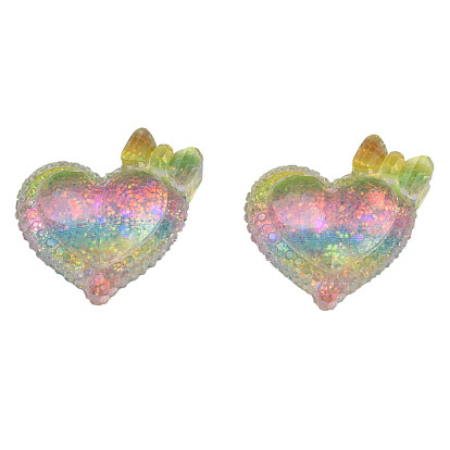 Cabochons transparents en résine époxy, avec paillettes, cœur