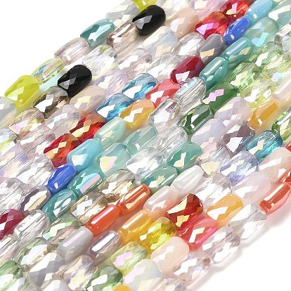 Стеклянные бусины с гальваническим покрытием , прямоугольные, граненые