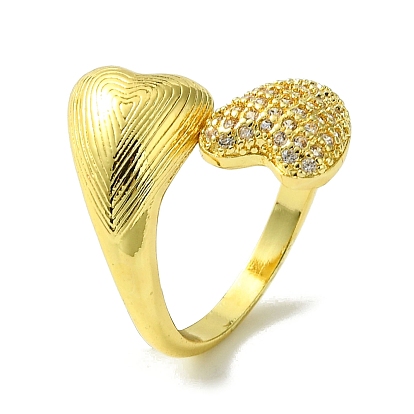 Anillos abiertos de circonita cúbica con micro pavé de latón, sin plomo y cadmio, corazón