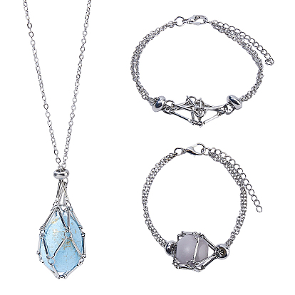 Латунный и нержавеющий стальной мешочек для макраме, пустой держатель для камней, наборы фурнитуры для изготовления браслетов и ожерелий.