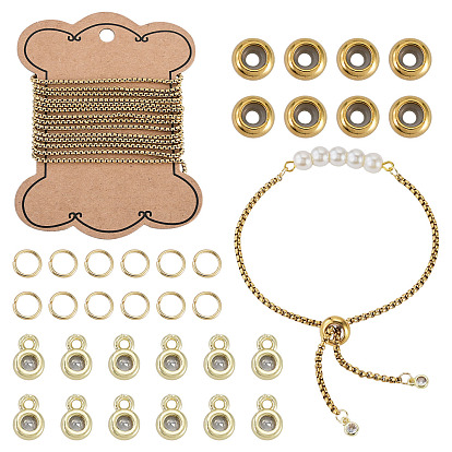 DIY Chain Bracelets Making Kits, including 2M 304 Stainless Steel Venetian Chains Box Chains, 40Pcs 304 Stainless Steel Jump Rings, 10Pcs 202 Stainless Steel Beads, 20Pcs Brass Cubic Zirconia Charms