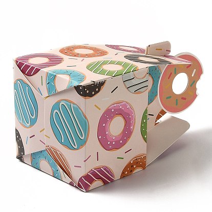 Paper Cupcakes Boxes, Portable Gift Boxes, for Wedding Candy Boxes, Square with Donut Pattern