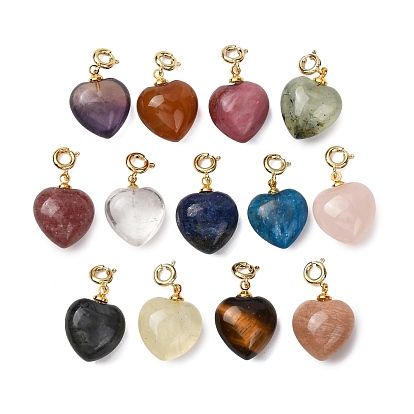 Подвеска в форме сердца из натуральных драгоценных камней, с медными застежками, золотые