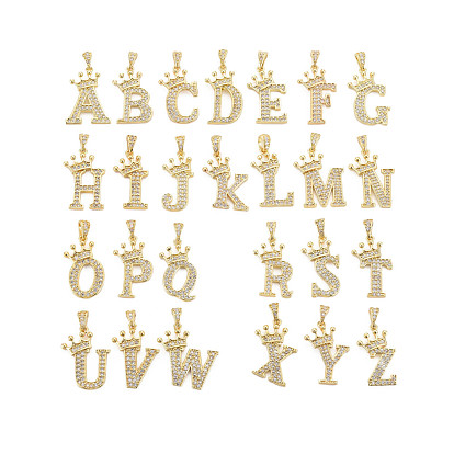 Messing Mikro ebnen Zirkonia Anhänger, mit Schnappbügel, golden, Buchstabe a ~ z
