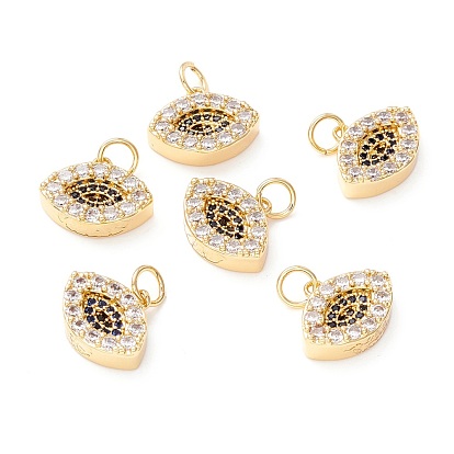 Dijes de micro pavé de latón con circonitas cúbicas azul medianoche, con anillo de salto, larga duración plateado, sin plomo, cadmio, níquel, ojo
