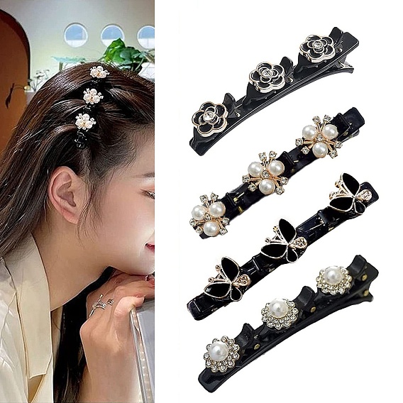 Ensembles de pinces à cheveux crocodile en plastique double couche à la mode, accessoires de cheveux fleur et papillon pour femmes filles
