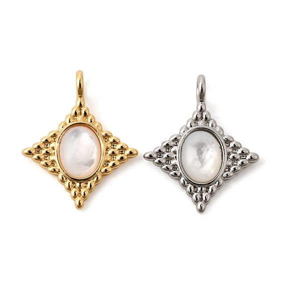 Натуральный белый оболочки подвески, Подвески в форме ромба с латунными оправами