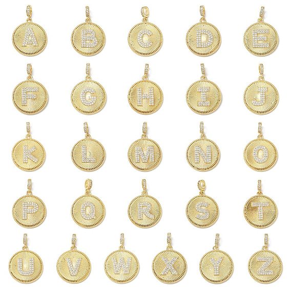 Латунные микропаве прозрачные подвески с фианитом, плоский круглый с подвесками в виде букв, без свинца и без кадмия, долговечный, стойки покрытие, реальный 18 k позолоченный