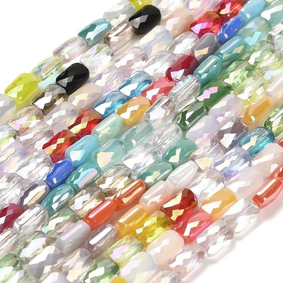 Стеклянные бусины с гальваническим покрытием , прямоугольные, граненые