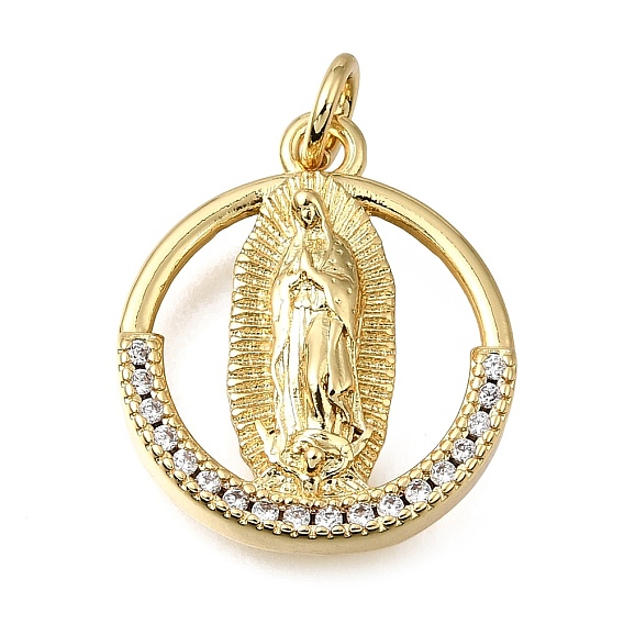 Religion Brass Clear Cubic Zirconia Pendants, Ring with Virgin Mary Charms