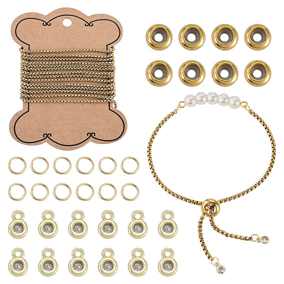 DIY Chain Bracelets Making Kits, including 2M 304 Stainless Steel Venetian Chains Box Chains, 40Pcs 304 Stainless Steel Jump Rings, 10Pcs 202 Stainless Steel Beads, 20Pcs Brass Cubic Zirconia Charms