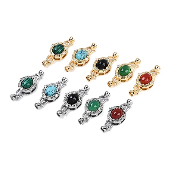 Латунное микропейв, прозрачный кубический цирконий, складные застежки, с натуральным и синтетическим драгоценным камнем