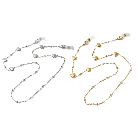 Цепочки для очков, Цепи из нержавеющей стали в форме сердца, ремешок на шею, шнур для маски, с резиновыми петлями