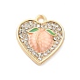 Alloy Enamel Pendants, with Rhinestone, Heart with Peach Charm