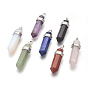 Natural & Sythetic Gemstone Pointed Pendants, with Platinum Tone Brass Findings, Bullet