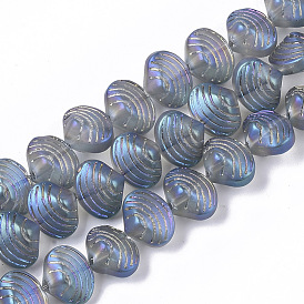Electroplate Glass Beads Strands, Frosted, Shell Shape