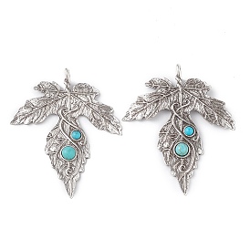 Synthetic Turquoise Pendants, with Alloy Findings, Leaf Charms