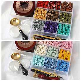 9 Colors Octagon Sealing Wax Particles, for Retro Seal Stamp, with Sealing Wax Stove, Spoon, Candle, Stamp Head, Tweezers & Stirrer