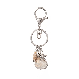 Shell Starfish Pendant Keychains, with Alloy Split Key Rings and Fish Brass Enamel Pendant, Turtle