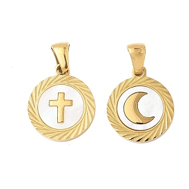 304 ожерелья с плоским круглым кулоном из натуральной белой ракушки из нержавеющей стали, ионное покрытие (ip), золотые