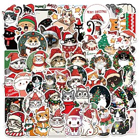 Christmas Cat PVC Waterproof Stickers, Self-adhesive Decals, for Suitcase, Skateboard, Refrigerator, Helmet, Mobile Phone Shell