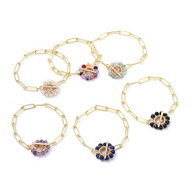 Латунные браслеты скрепки, с бусинами из натуральных драгоценных камней и 304 застежками из нержавеющей стали, реальный 18 k позолоченный