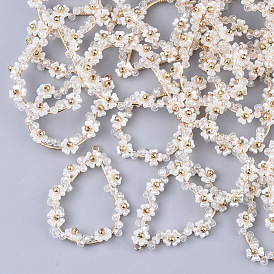 Pendentifs en plastique imitation perle abs, avec des perles de verre transparentes, perles ccb et résultats en laiton plaqué or, larme