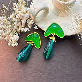 Exaggerated Resin Earrings for Women, Green Eggplant Heart-shaped Personality Ear Jewelry