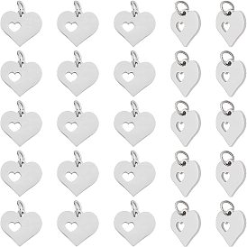 50Pcs 304 Stainless Steel Pendants, Heart with Heart