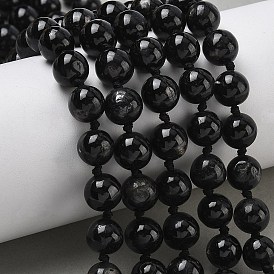 Нити бусин из натуральной черной серебряной яшмы, круглые