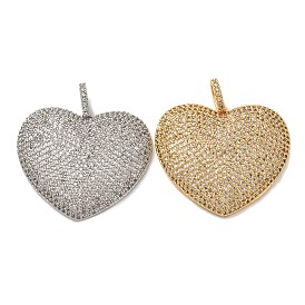 Латунные микропаве прозрачные подвески с фианитом, сердце прелести, стойки покрытие, прочное покрытие, без кадмия и без свинца