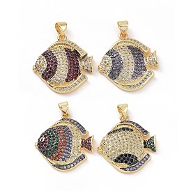 Brass Micro Pave Clear Cubic Zirconia Pendants, Fish