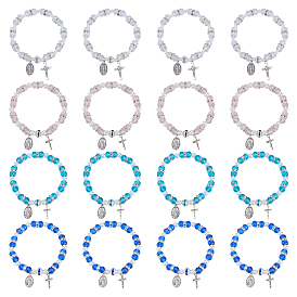 12шт. 4 стили браслетов из сплава овальной формы и креста с подвеской в виде Иисуса, эластичные браслеты из стеклянных, пластиковых и стразовых бусин для женщин