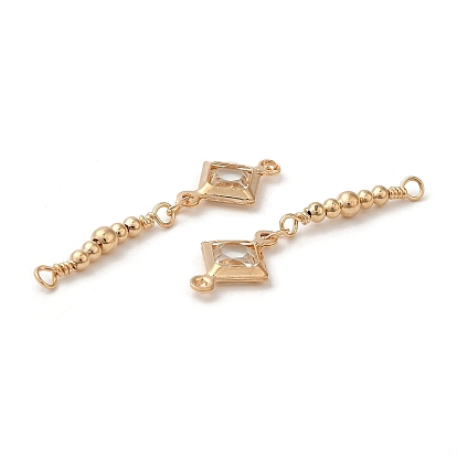 Glass Connector Charms, with Brass Findings, Real 18K Gold Plated, Rhombus