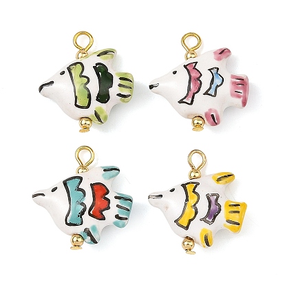 Handgemachte Porzellan-Anhänger, Fisch Charme, golden