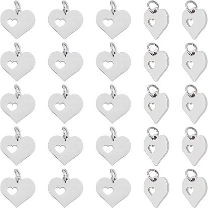 50Pcs 304 Stainless Steel Pendants, Heart with Heart