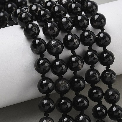 Нити бусин из натуральной черной серебряной яшмы, круглые