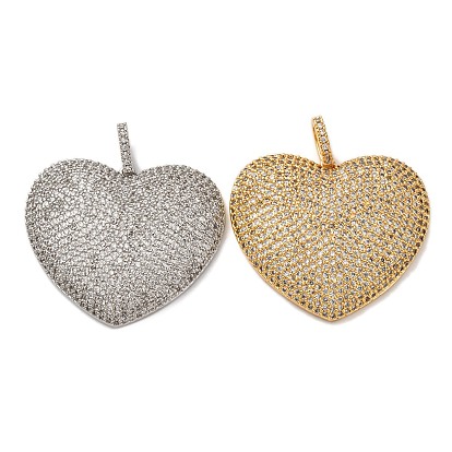 Латунные микропаве прозрачные подвески с фианитом, сердце прелести, стойки покрытие, прочное покрытие, без кадмия и без свинца