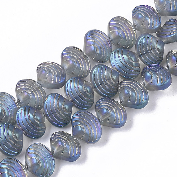 Electroplate Glass Beads Strands, Frosted, Shell Shape