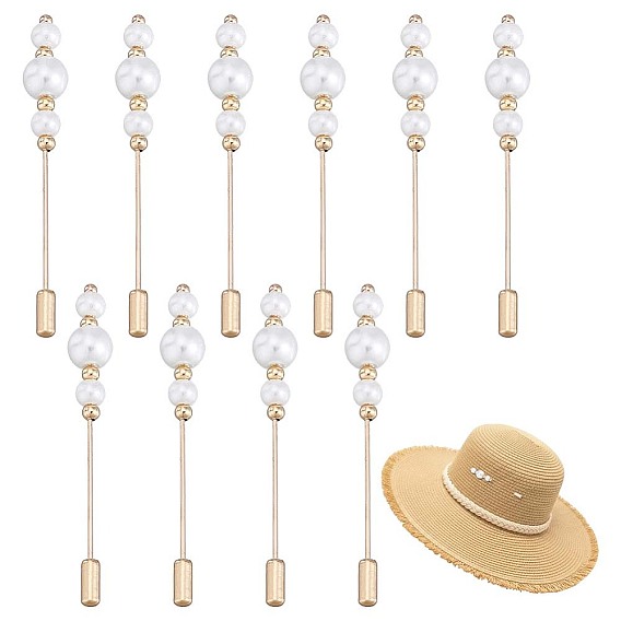 10pcs broches en laiton, avec perle de verre