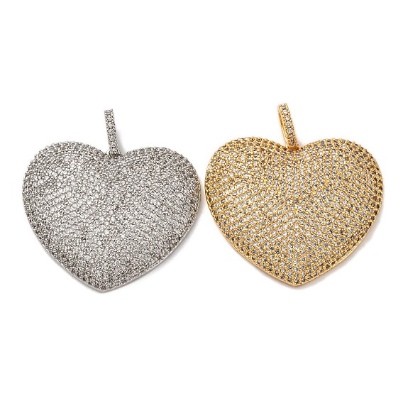 Латунные микропаве прозрачные подвески с фианитом, сердце прелести, стойки покрытие, прочное покрытие, без кадмия и без свинца